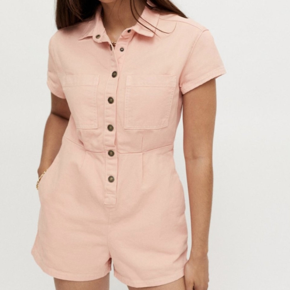 BDG Pink Short Sleeve Utility Romper